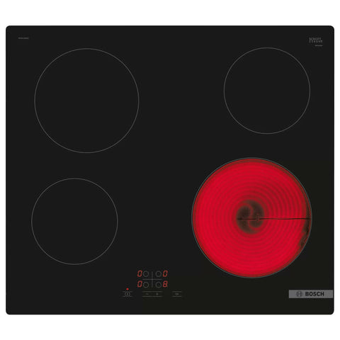 Bosch 60cm Series 4 Ceramic Cooktop - Black, 4 Zones, 17 Heat Levels, ReStart Function - PKE611BA2A