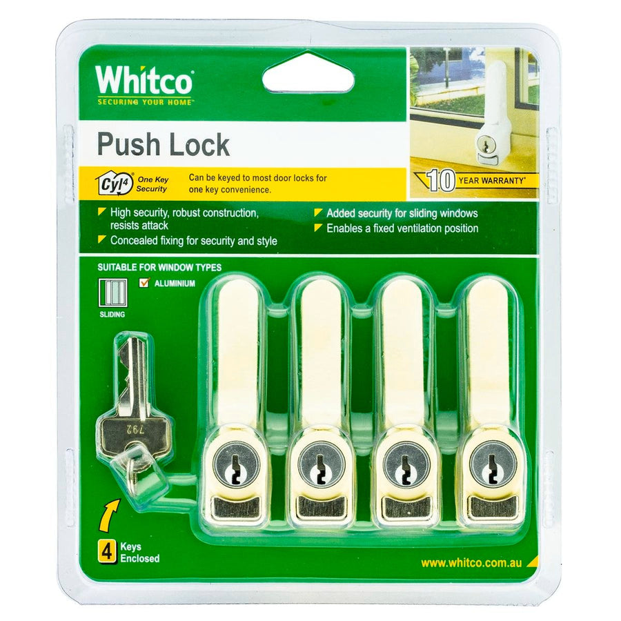 Whitco 4 Pack Sliding Window Push Lock - 13mm x 81mm x 37mm - Primrose - High Security - SuperSaverAU - view 1