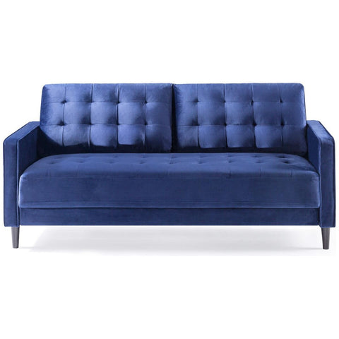 Zinus Benton 3 seater velvet sofa - navy blue with tufted cushions and wooden legs - AU-USSBTF-3NV