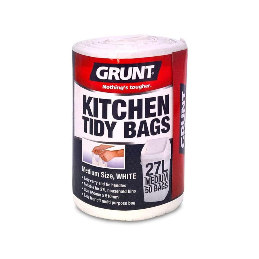 Grunt Kitchen Tidy Bags 27L White 50 Pack HDPE Easy Tear Convenience - SuperSaverAU - view 1
