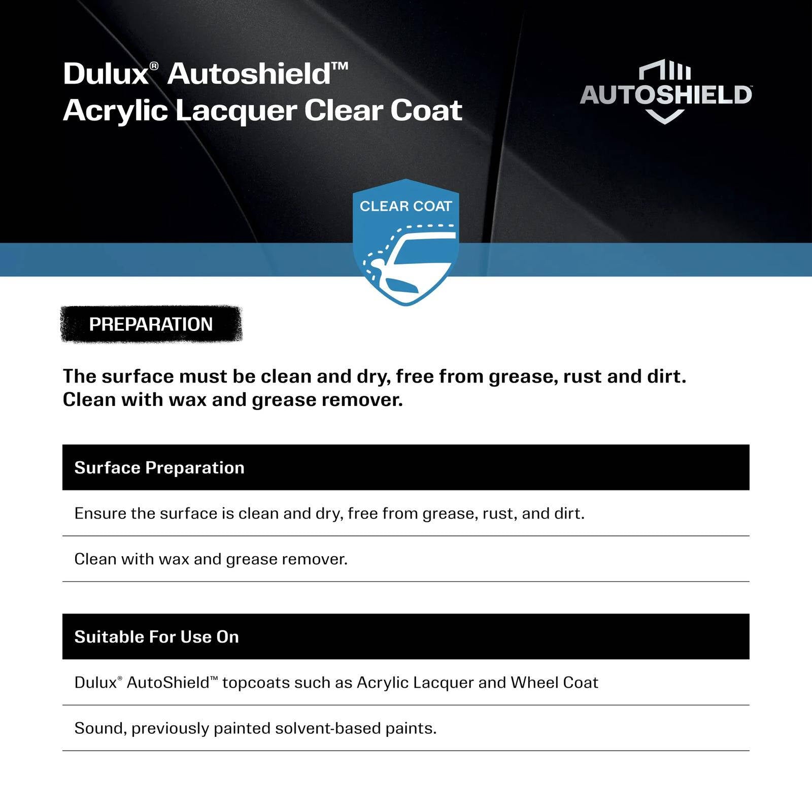 Dulux Autoshield Clear Gloss Acrylic Lacquer Spray Paint 340g