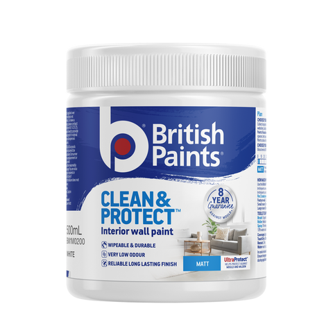 British Paints White Matt Clean and Protect Interior Paint 500ml - Wipeable Finish - 8-Year Mould Guarantee - SuperSaverAU - view 1