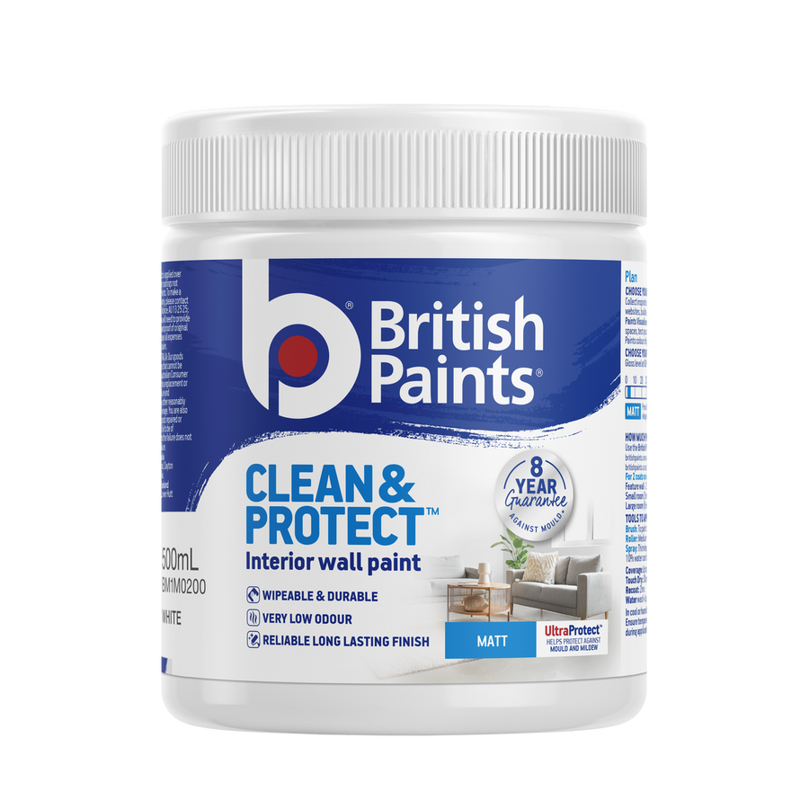 British Paints White Matt Clean and Protect Interior Paint 500ml - Wipeable Finish - 8-Year Mould Guarantee - SuperSaverAU - view 1