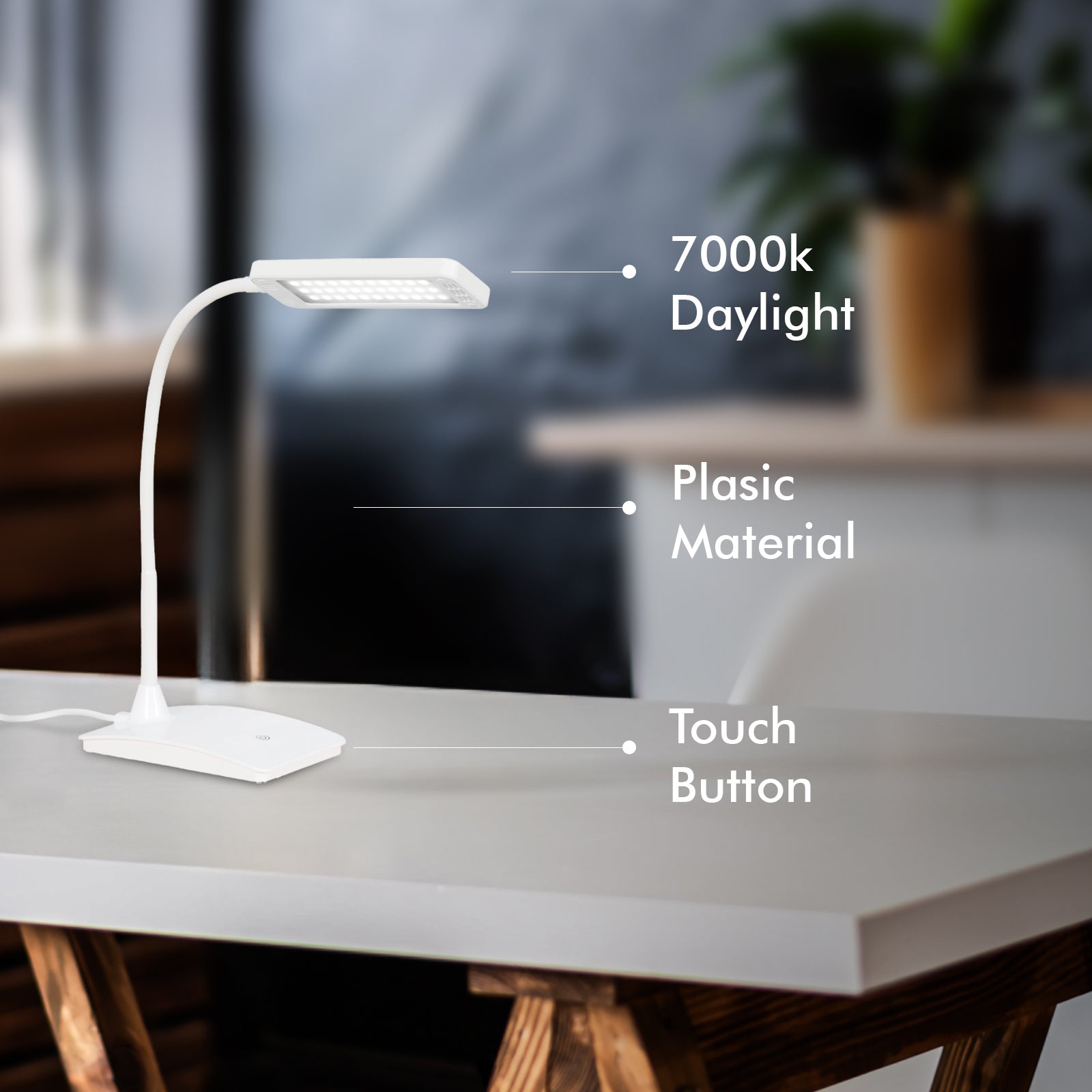 Verve Design Aren 40cm 7W LED Touch Desk Lamp ATL539, Adjustable Gooseneck, White