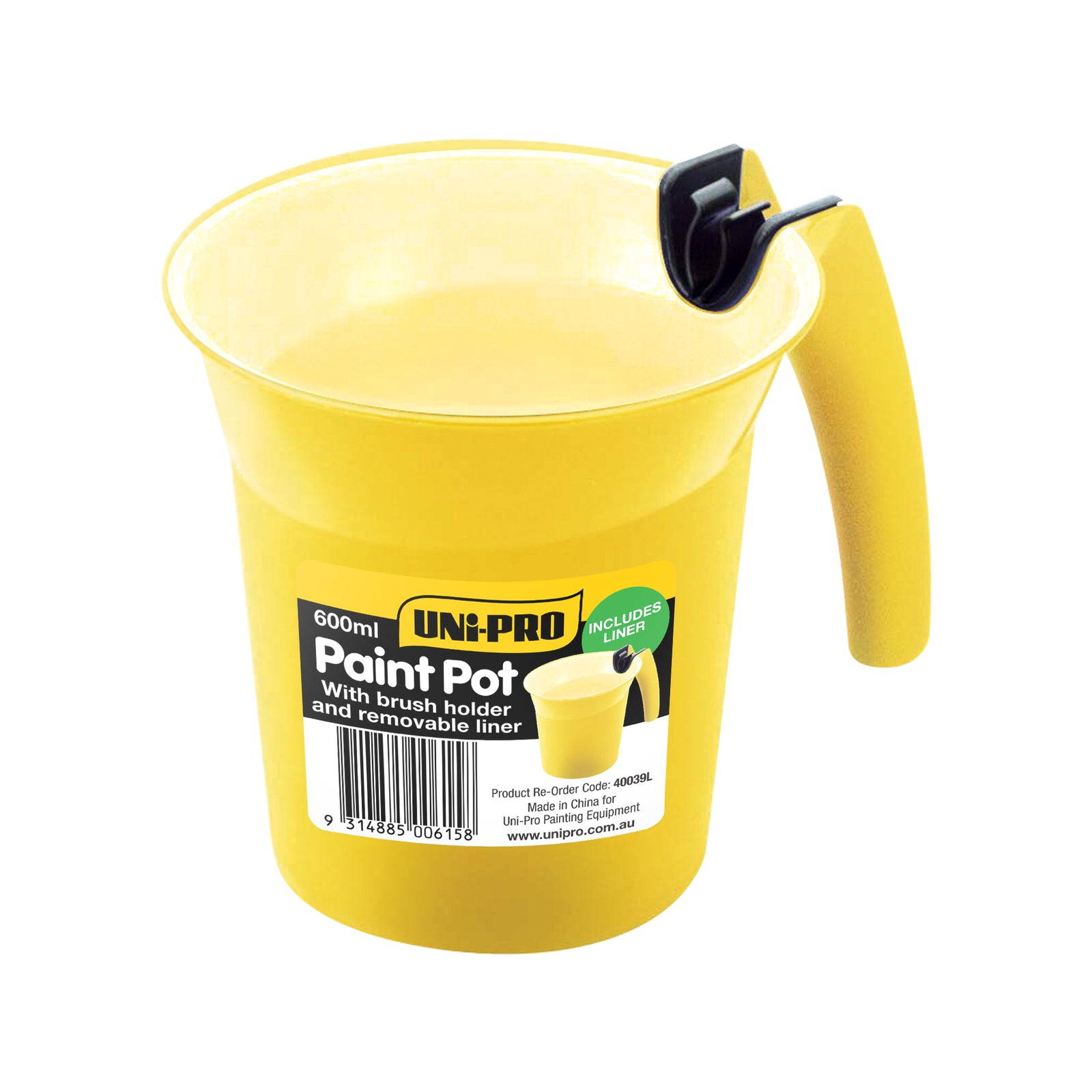 Uni-Pro Paint Pot 600ml with Removable Liner, Handle & Clip-In Brush Holder