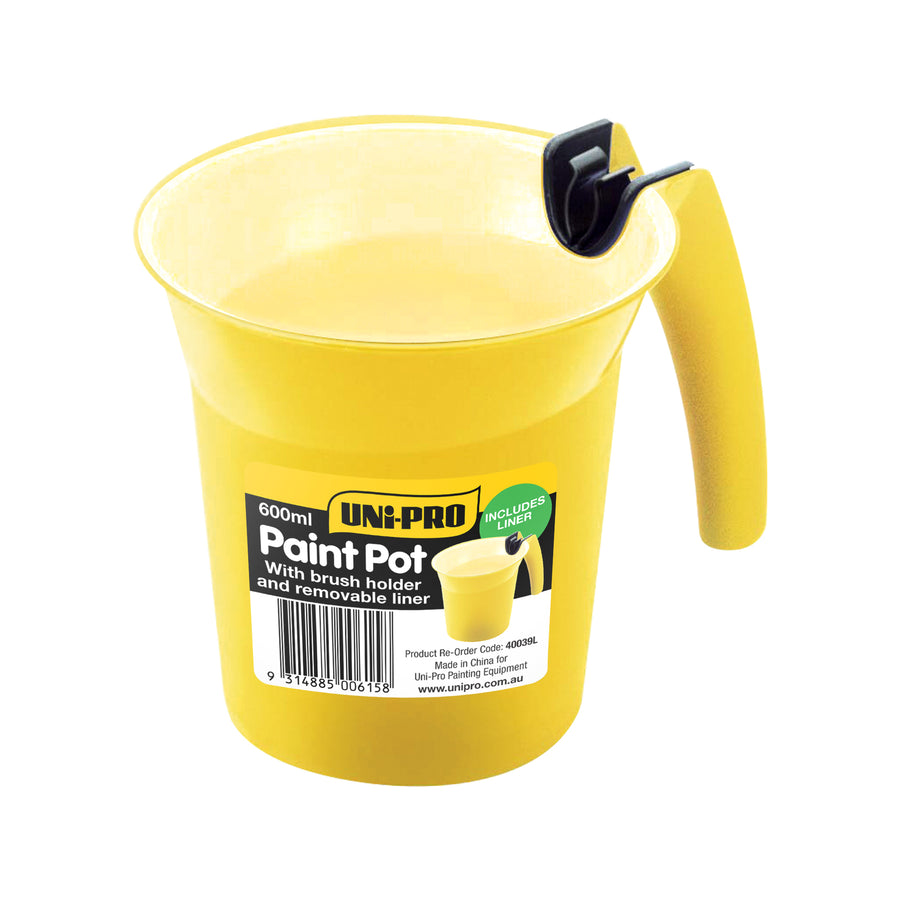 Uni-Pro Paint Pot 600ml with Removable Liner, Handle & Clip-In Brush Holder