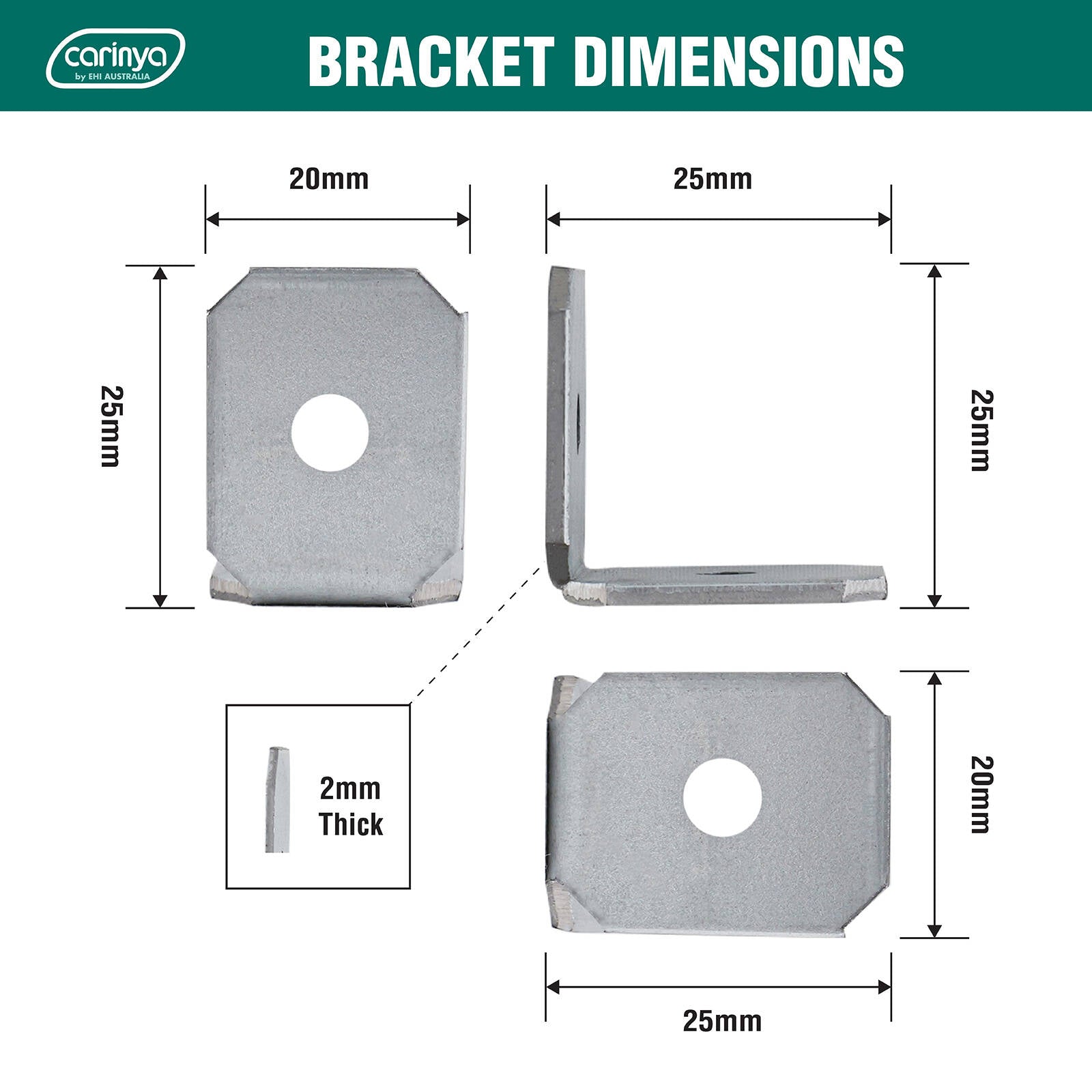 Carinya 25 x 25 x 20 x 2mm Galvanised Steel Angle Make-A-Bracket