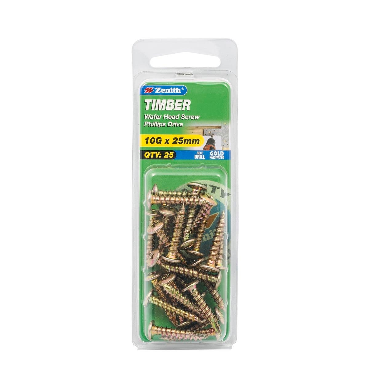 Zenith Timber Screws - 10g x 25mm - Gold Passivated - 25 Pack - SuperSaverAU - view 1