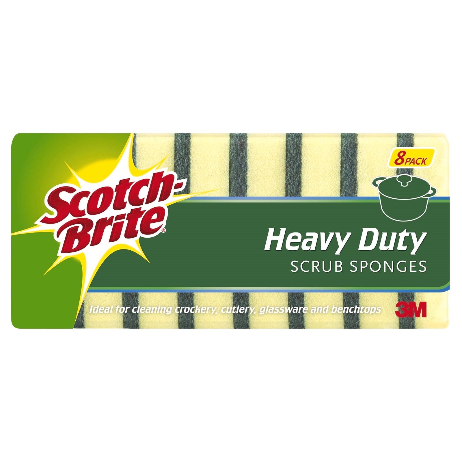 3M Scotch-Brite Heavy Duty Scrub Sponges 120 x 80mm 8 Pack - Polyester & PU Foam