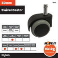 Move It 50mm Hooded Furniture Castor, Nylon Twin Wheel Swivel, 150kg - 5 Pack