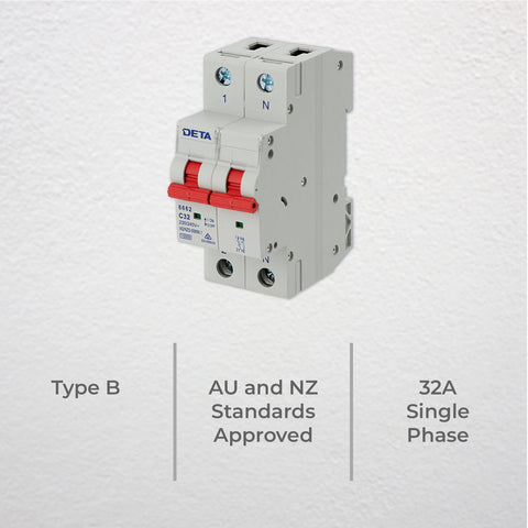 Deta 32A Single Phase MCB 1P+N C Curve 10kA - Light Grey 6662B-32B