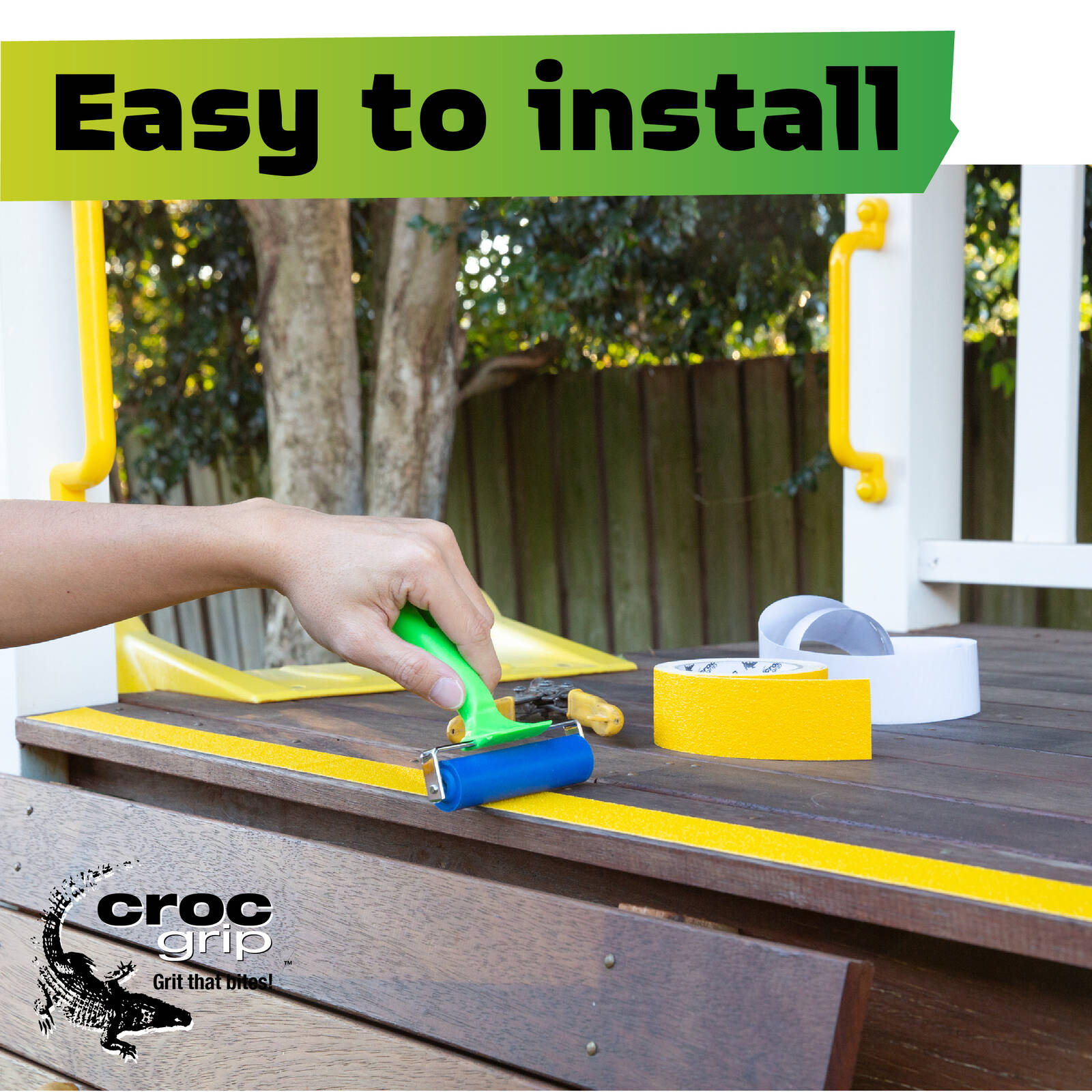 Croc Grip 420mm x 120mm Checker Plate Rubber Step - Black