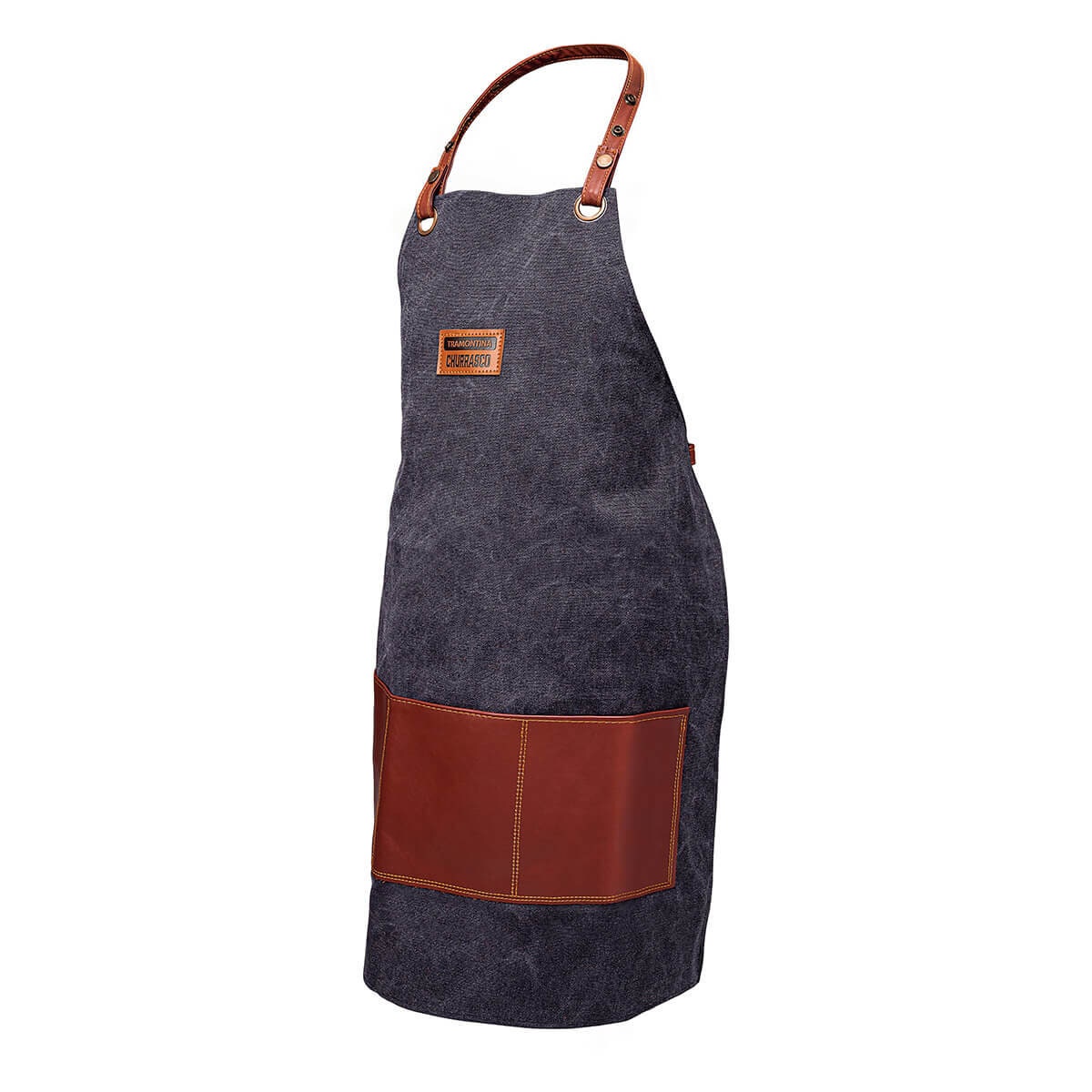 Tramontina Churrasco Denim BBQ Apron - Adjustable Straps and Belt - Faux Leather Pocket - 26571000