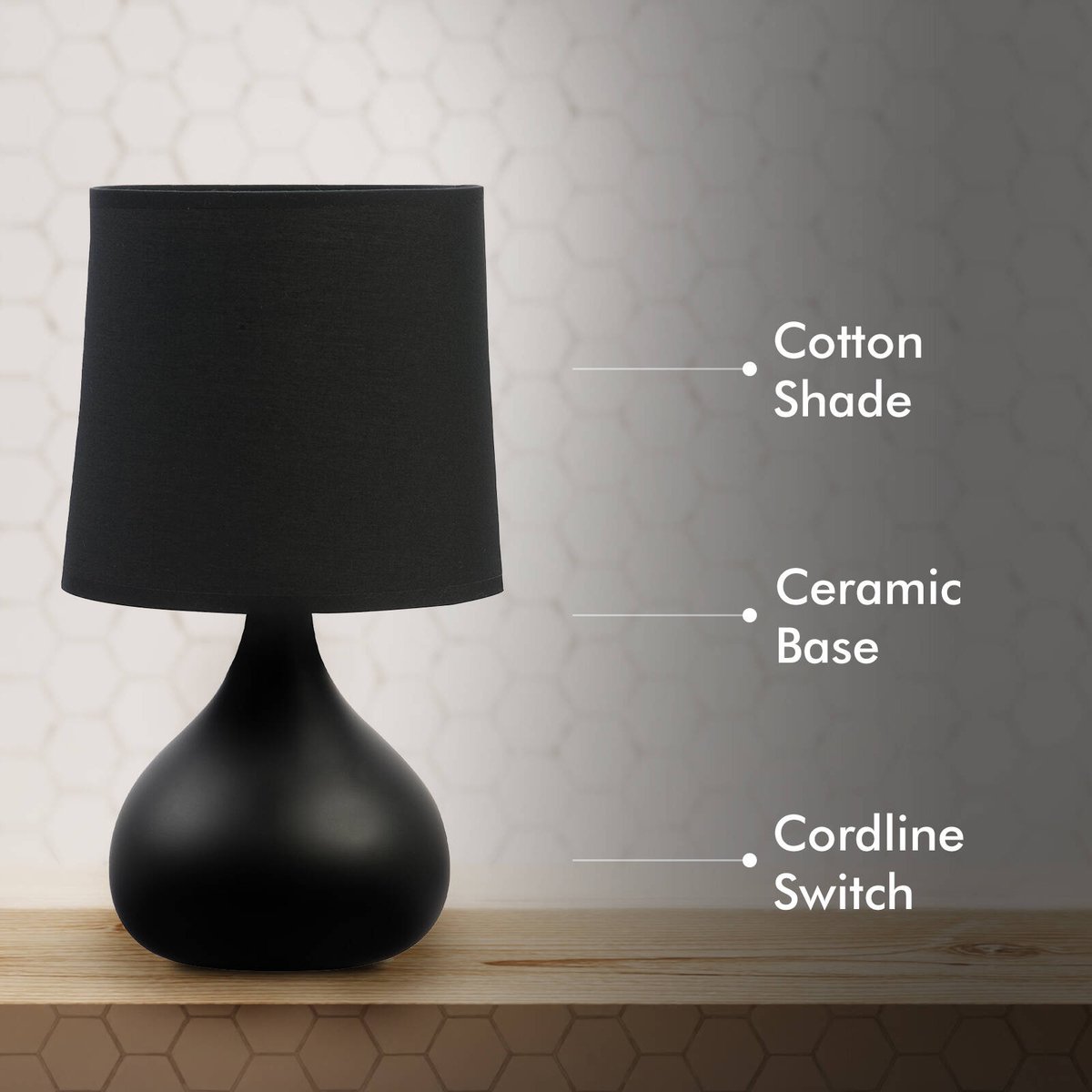 Verve Design Black Dala Table Lamp - Ceramic - 140mm x 250mm - In-line Switch - SuperSaverAU - view 4