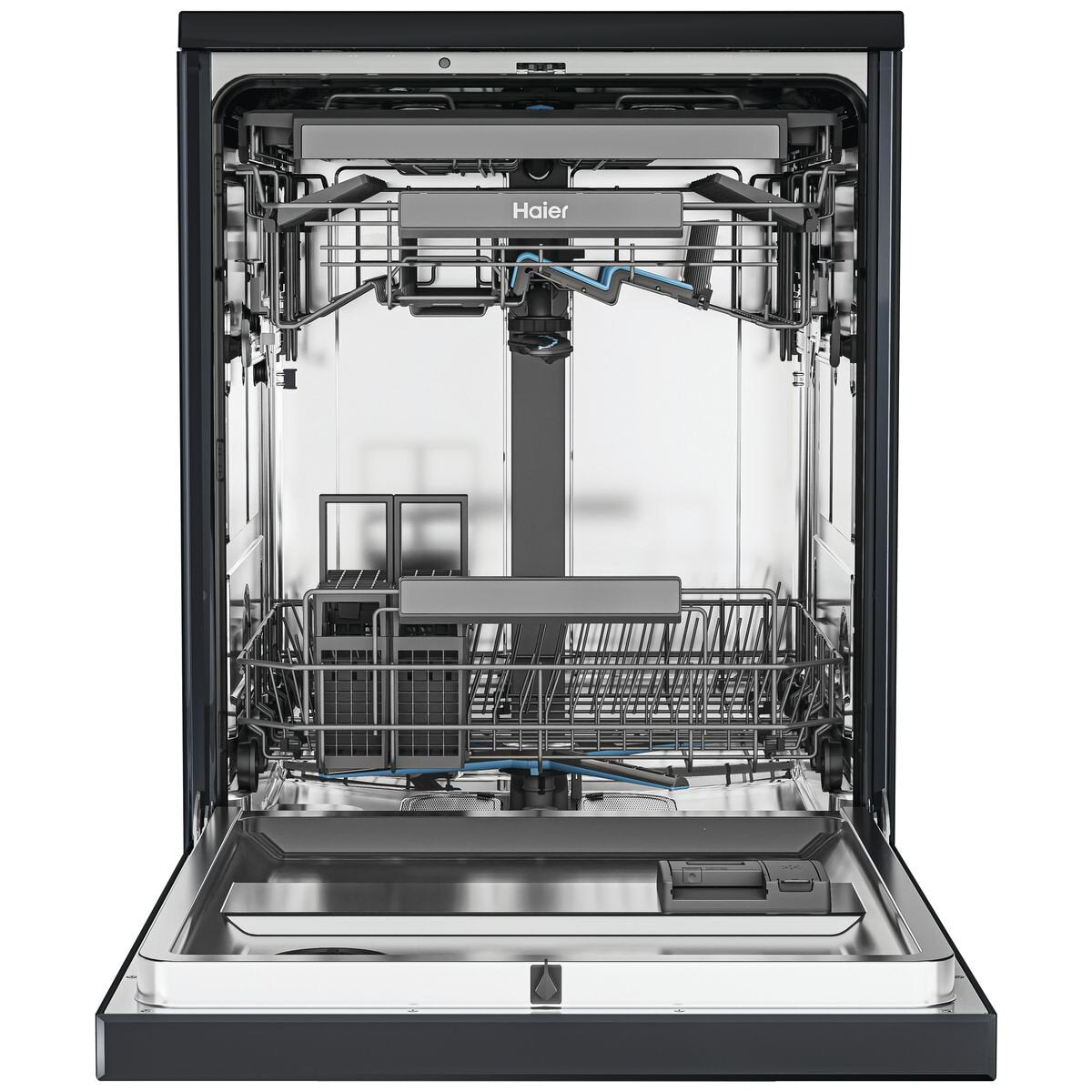 Haier 60cm Black Freestanding Dishwasher - DualPower Spray Arm - Steam and Hygiene Programs - HDW15F4B1
