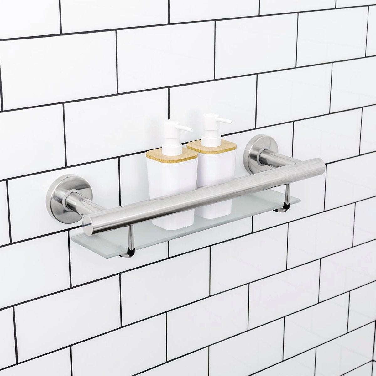 Evekare Bath Shelf With Grab Rail - 488mm Stainless Steel - Supports 250kg - SuperSaverAU - view 2
