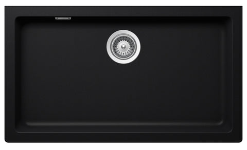 Abey Schock Signus large undermount sink 49L - black Magma, overflow and basket waste - N-100XLYP
