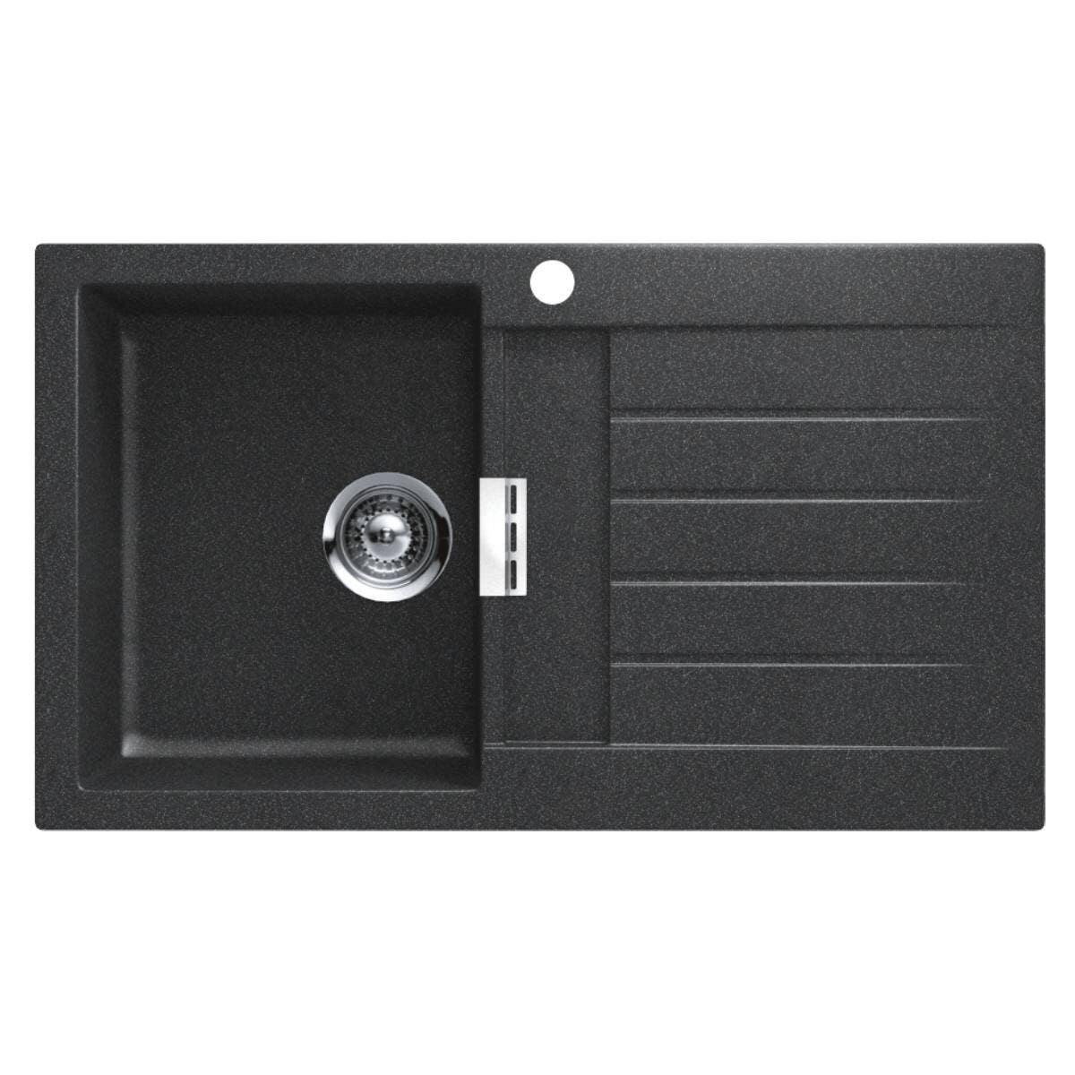 Abey single bowl topmount granite sink with right hand drainer - Magma black Cristadur, 24L - D100BL