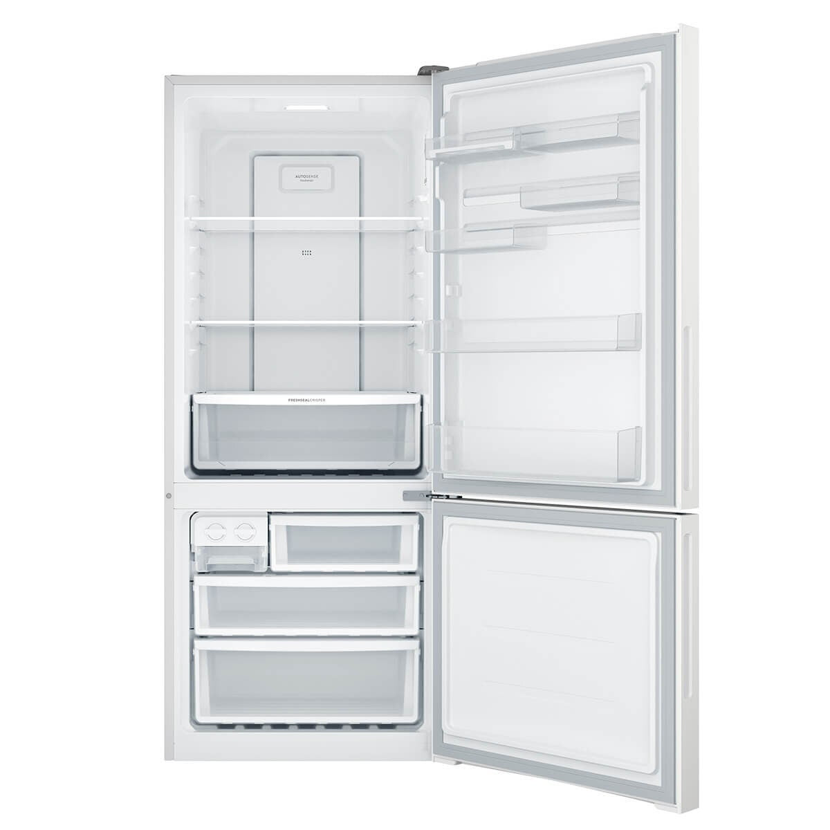 Westinghouse 425L Bottom Mount Fridge - White, AutoSense, Cooling 360, Twist Ice - WBE4302WE-X