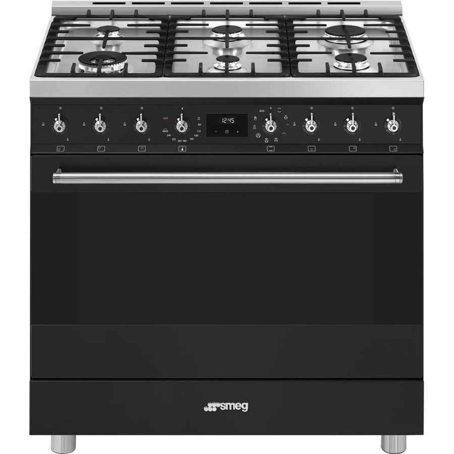 Smeg 90cm Classic Dual Fuel Freestanding Oven - Matte Black, Six Burners, 126L Capacity - CS9GMMBA2