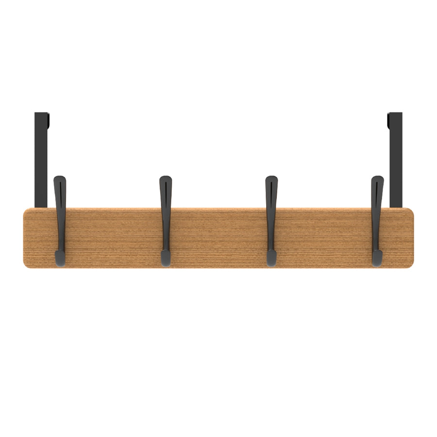 MODE 450 x 70 x 45mm Bamboo Board 4 Black Hooks Over Door Hanger