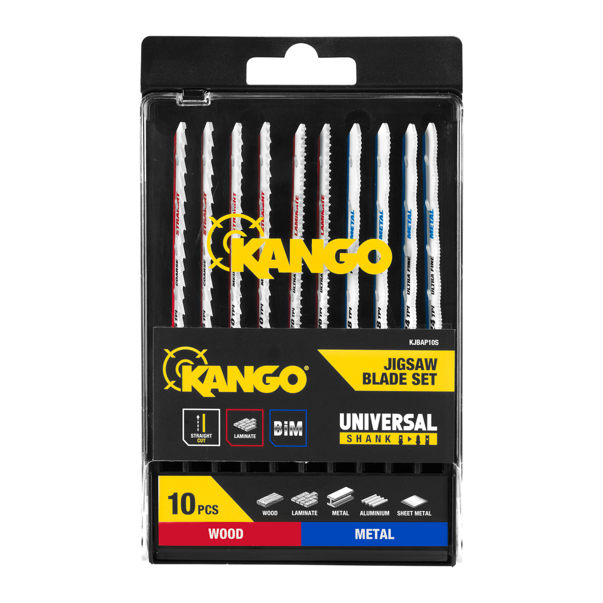 Kango 10 Piece All Purpose Jigsaw Blade Set - 102mm x 13mm x 124mm - Bi-Metal Blades for Timber & Metal Cutting - SuperSaverAU - view 1