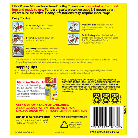 The Big Cheese Ultra Power Mouse Trap 2 Pack, Reusable, Indoor & Outdoor