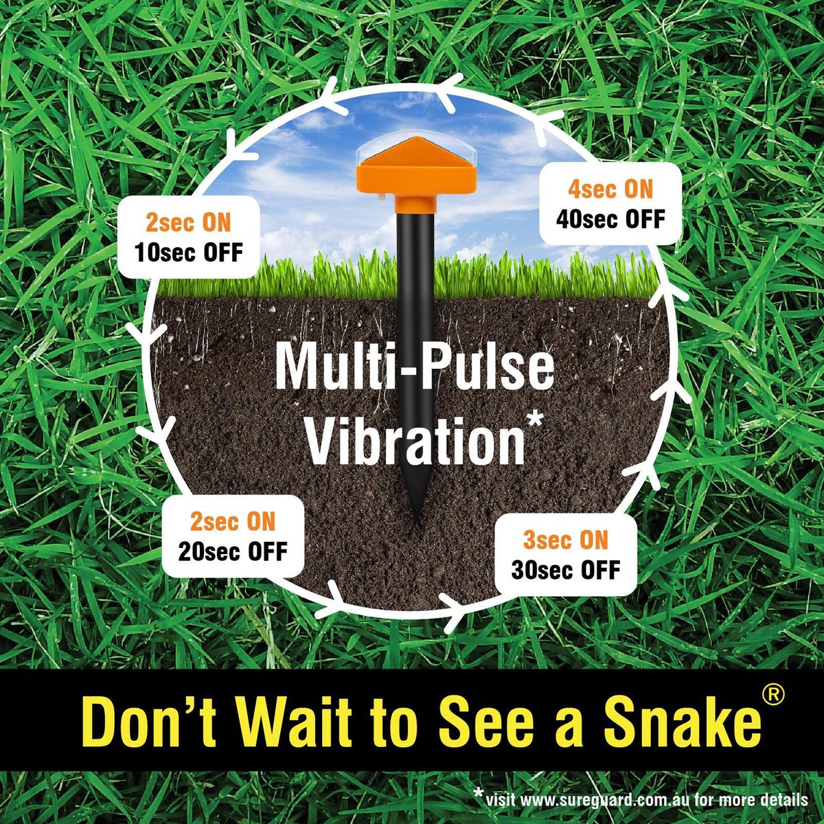 Sureguard Premium Solar Snake Repellent 4 Pack - Multi-Pulse Vibration - 100mm x 100mm x 360mm - SuperSaverAU - view 3