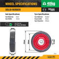 Easyroll 125mm Black Rubber Tyre with Red Metal Centre, Solid, 40kg Load