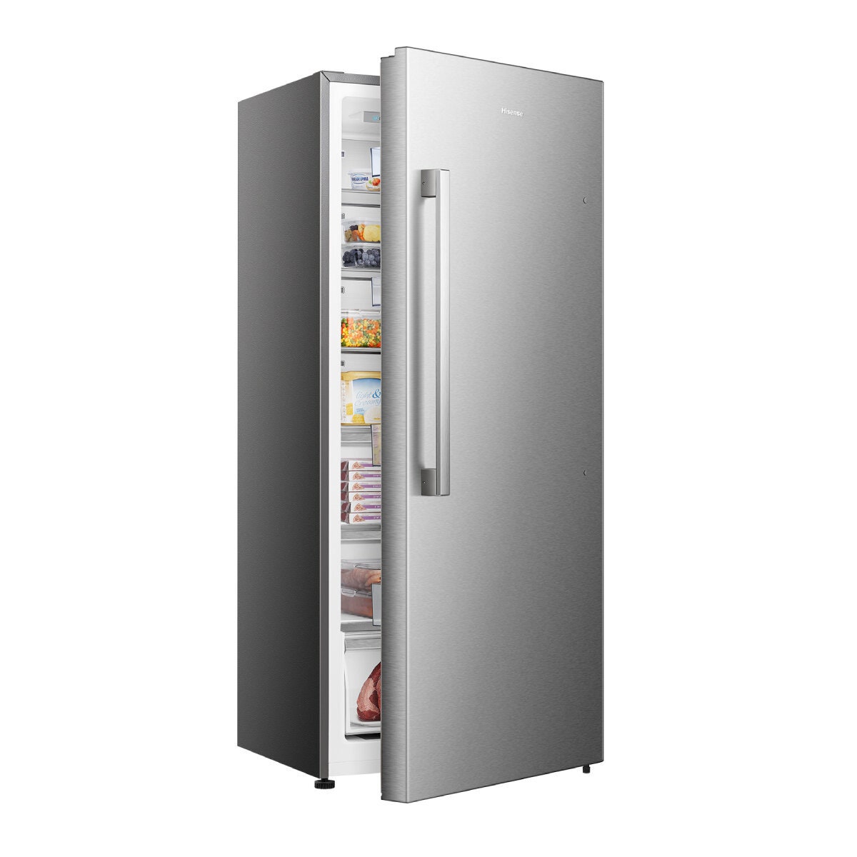 Hisense 384L Single Door Hybrid Fridge Freezer - Brushed Steel - Total No Frost, Super Cool - HRVF384S