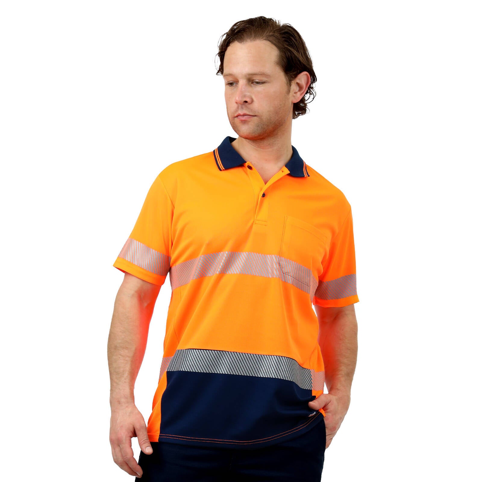 Citeco Men's Orange Hi Vis Short Sleeve Polo Reflective - X-Large