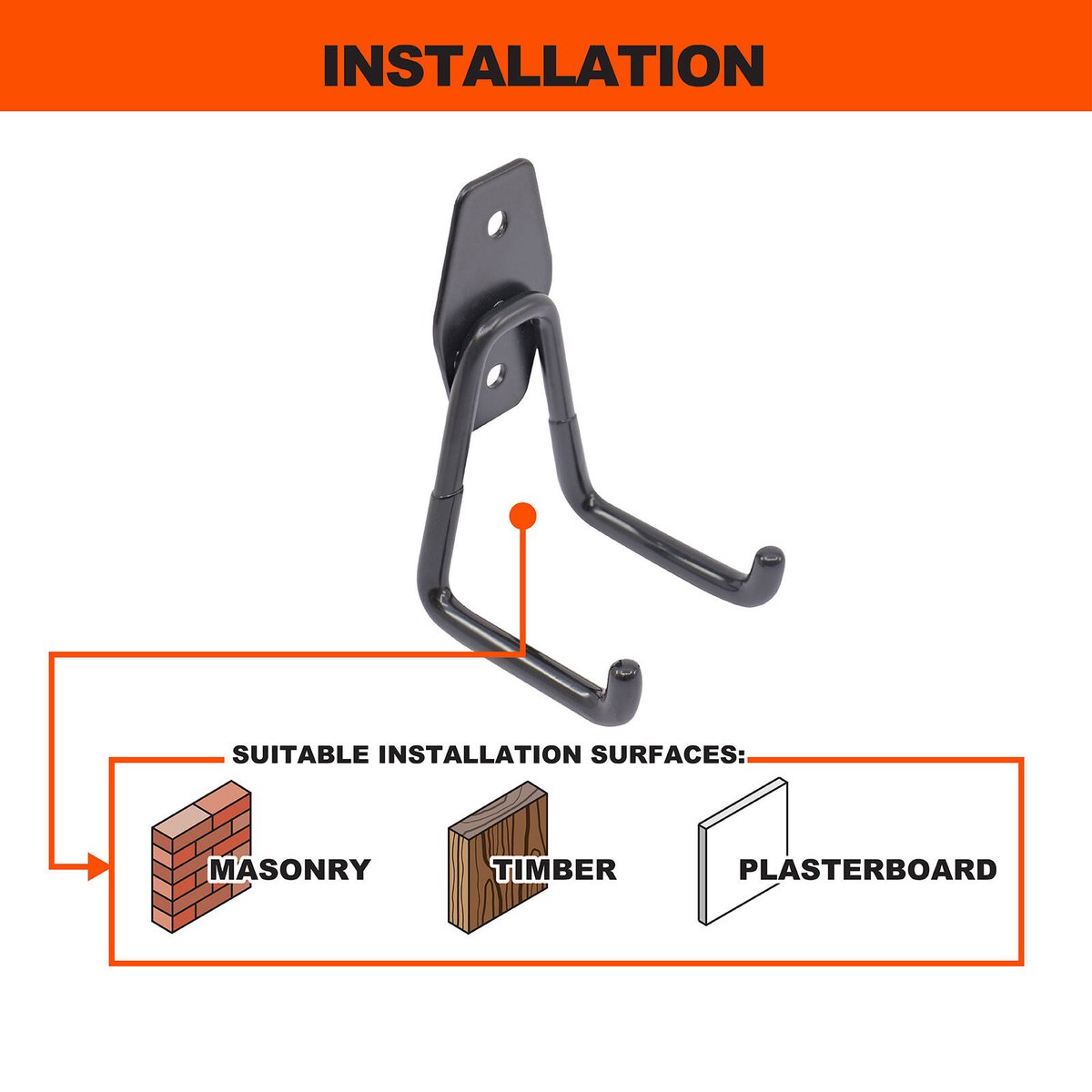 Everhang 45kg Black Small Garage U Hook 4 Pack - 40mm x 75mm x 50mm - Durable Storage Solution - SuperSaverAU - view 5