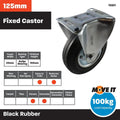 Move It 125mm Black Rubber Fixed Plate Castor 100kg Load Capacity - SuperSaverAU - view 5