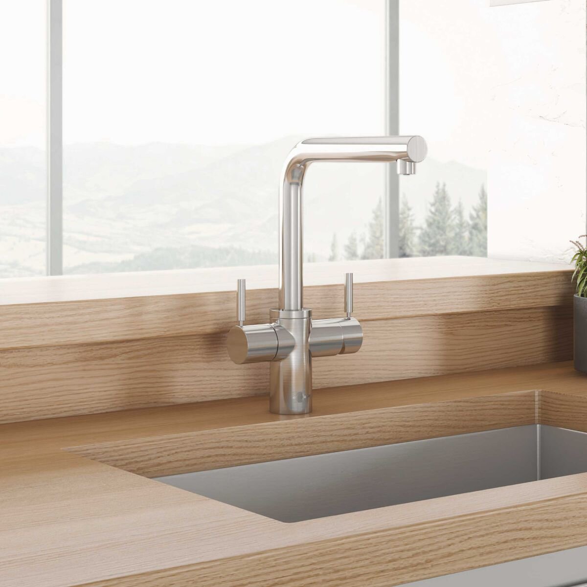 InSinkErator Multitap 4N1 Chilled L Shape Tap - Chrome - Boiling, Chilled and Mains Water - 4005LC
