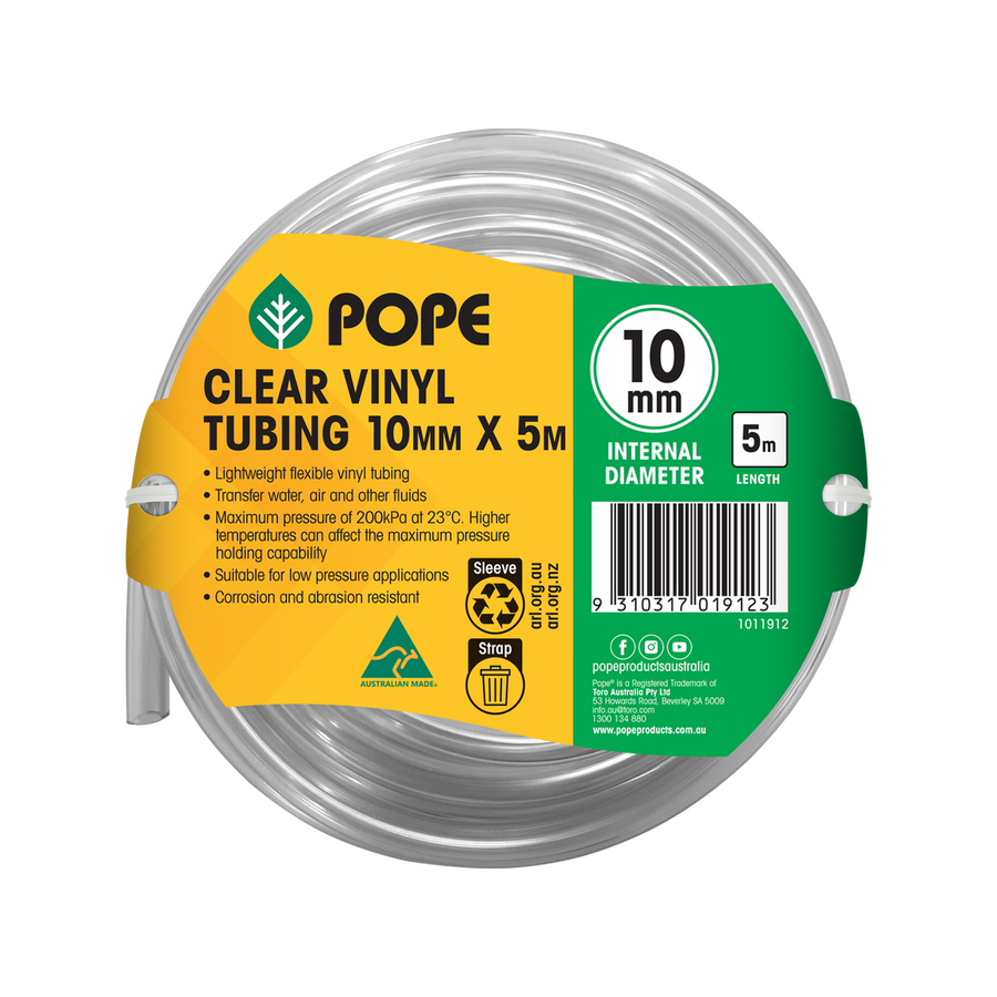 Pope Clear Vinyl Tubing - 10mm x 5m - Lightweight, Flexible, PVC - SuperSaverAU - view 1