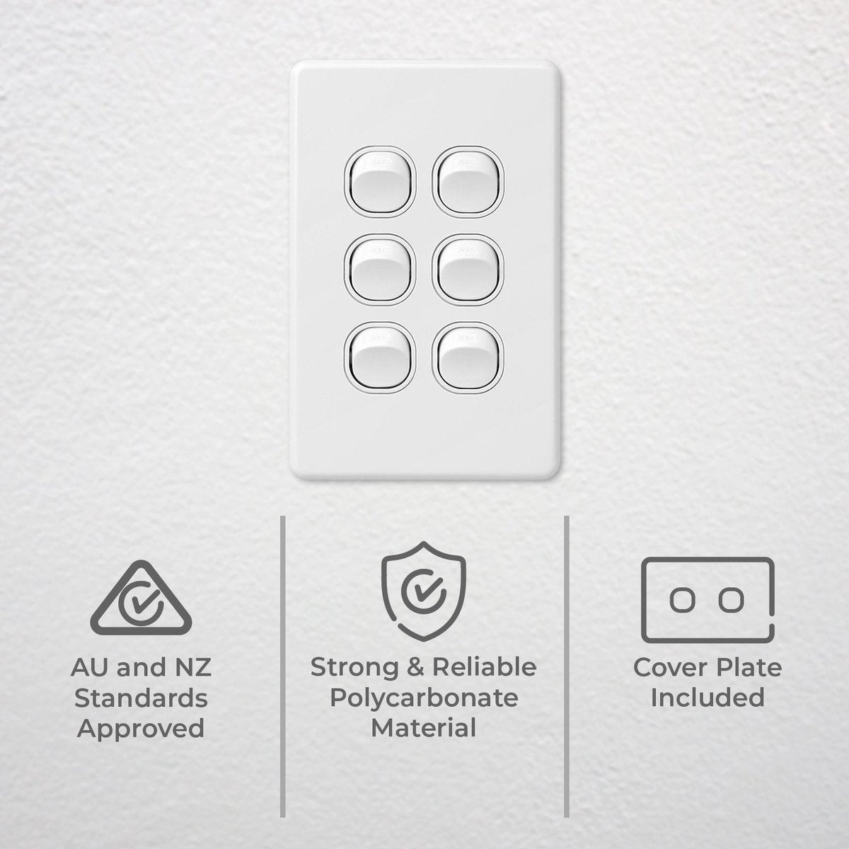 Deta Vertical X6 Six Switch - Polycarbonate - Classic Design - 16A - SuperSaverAU - view 2