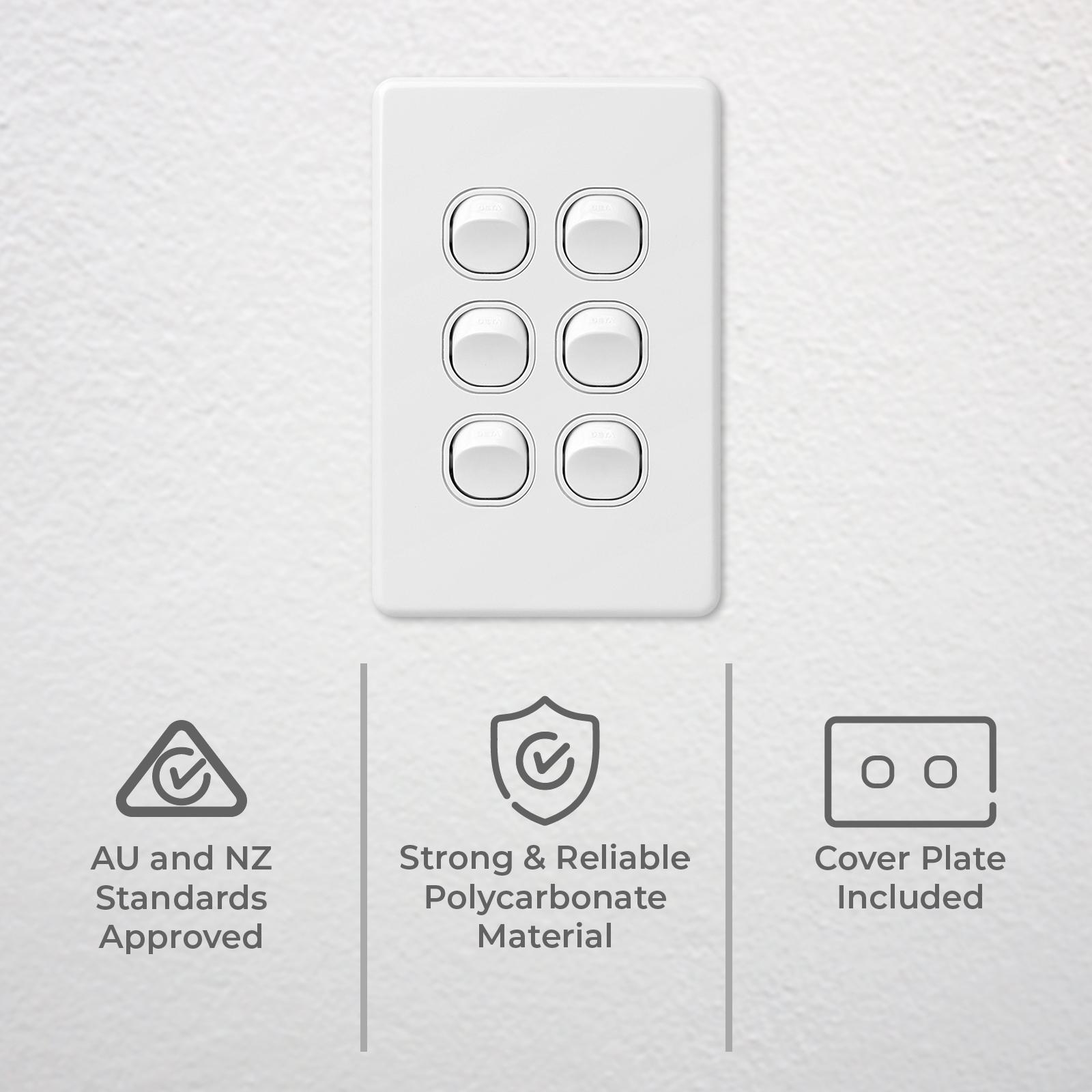 DETA X6 Six Vertical Switch 6 Gang White Polycarbonate 10A 240V