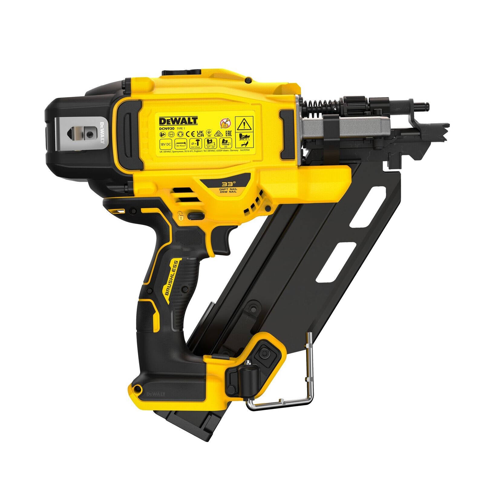 DeWALT 18V XR 33 Degree 90mm Cordless Brushless Framing Nailer Bare Unit DCN930N-XJ