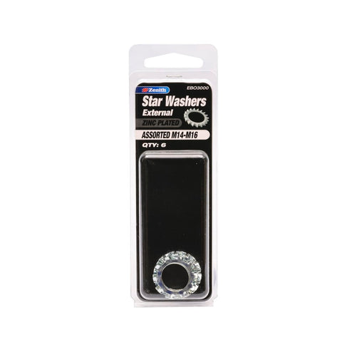 Zenith Star Washer 6 Pack M14 M15 M16 Zinc Plated Steel Reliable Locking - SuperSaverAU - view 1