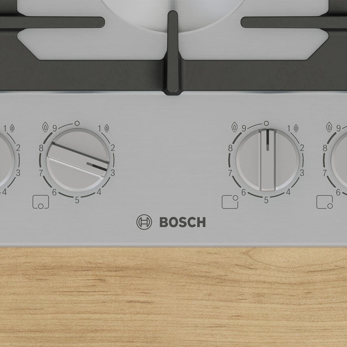 Bosch 75cm Series 6 Gas Cooktop - Stainless Steel, Five Burners, FlameSelect, Wok Burner - PCS7A5I90A