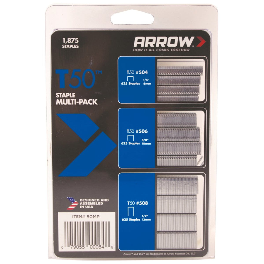 Arrow T50 Staple Multi Pack - 1875 Staples - 6mm, 10mm, 12mm - Steel - SuperSaverAU - view 1