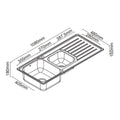 Abey EC 1 and 3/4 Bowl Topmount Sink with Right Hand Drainer - 21.6L and 9.2L Bowls - SUS304 Steel - EC175L