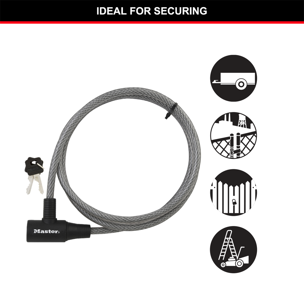 Master Lock Keyed Cable Lock 10mm x 1.8m Braided Steel Durable - SuperSaverAU - view 5