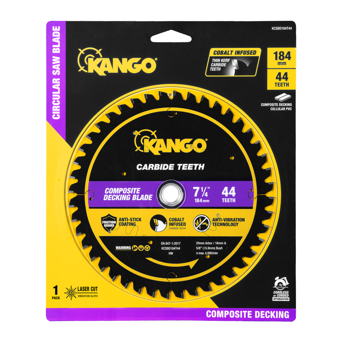 Kango 184mm 44T Composite Decking Circular Saw Blade - Durable - Precise Cuts