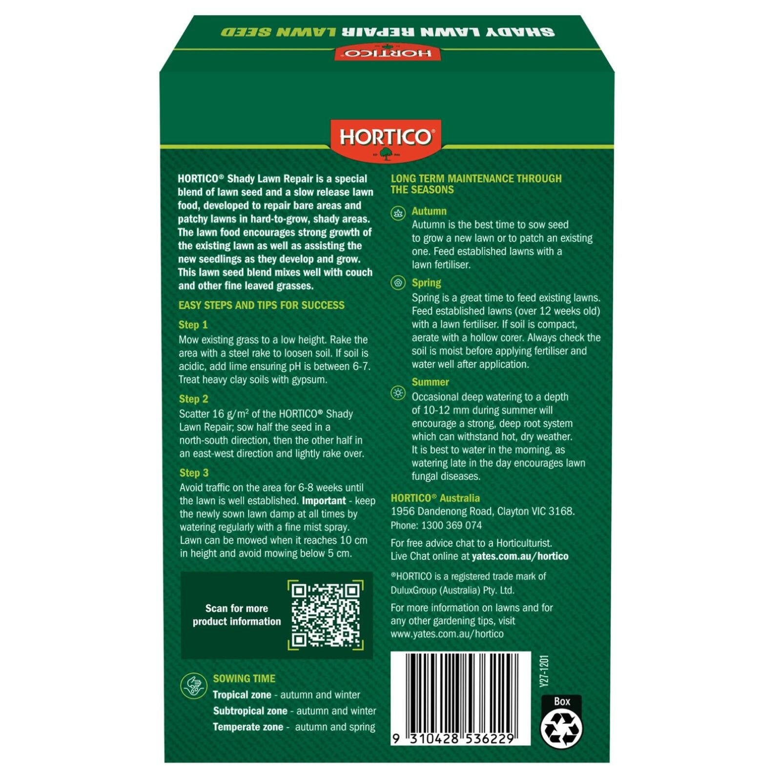 Hortico 200g Shady Lawn Repair, Lawn Seed & Slow Release Lawn Food