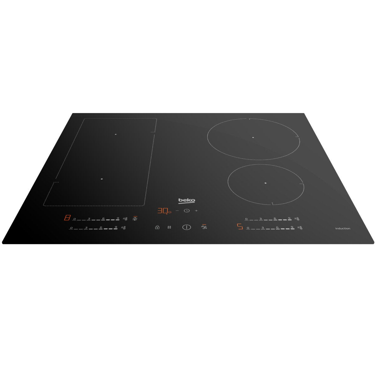 Beko 60cm Induction Cooktop - Black Glass, IndyFlex Zone, Direct Access Control, Booster - BCT601IGN
