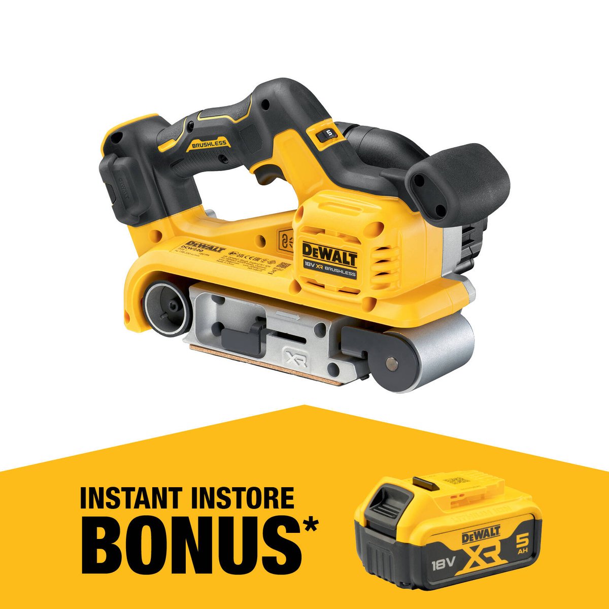 DeWalt 18V Brushless Cordless Belt Sander DCW220N-XJ - 230mm x 170mm x 340mm - Variable Speed Control - Quick Release Belt Change - SuperSaverAU - view 1