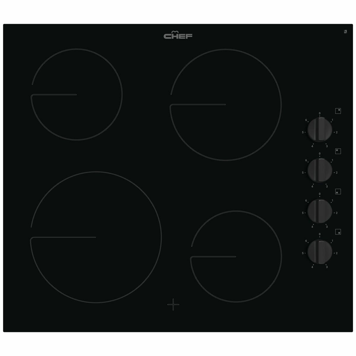 Chef 60cm Electric Ceramic Cooktop - Black, 4 Zones, Control Knobs, Hot Surface Indicator - CHC642BB