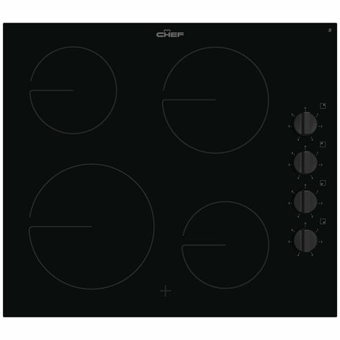Chef 60cm Electric Ceramic Cooktop - Black, 4 Zones, Control Knobs, Hot Surface Indicator - CHC642BB
