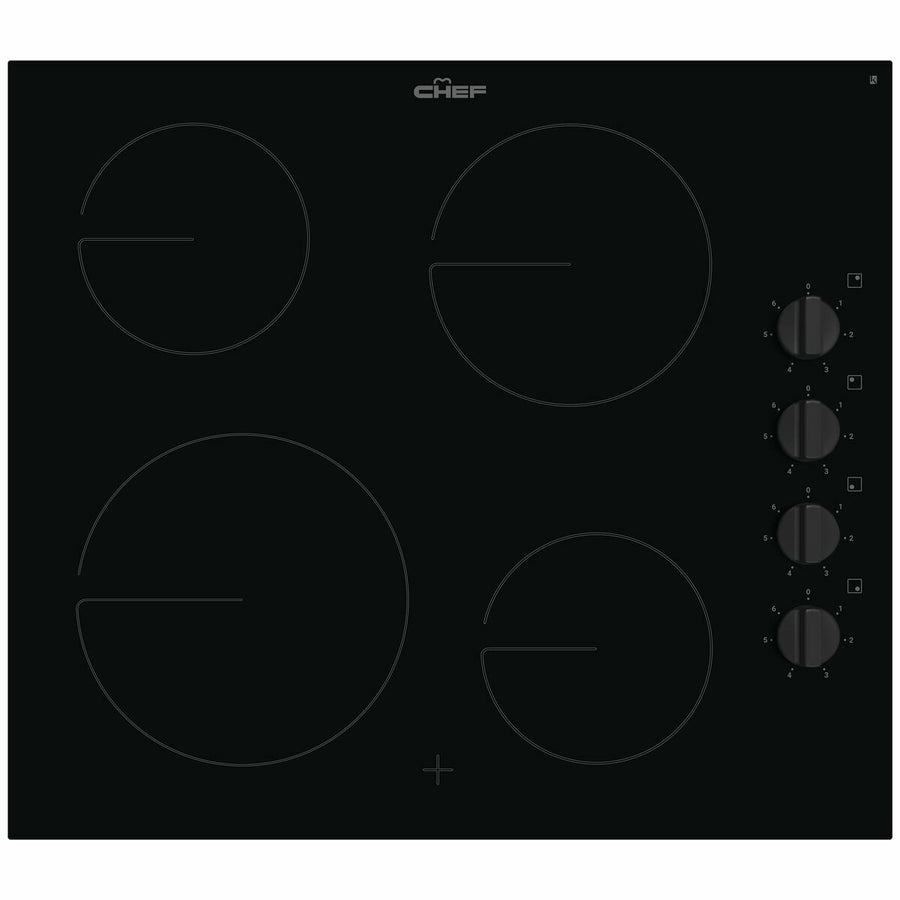 Chef 60cm Electric Ceramic Cooktop - Black, 4 Zones, Control Knobs, Hot Surface Indicator - CHC642BB